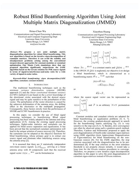 Robust blind beamforming algorithm using joint multiple matrix ...