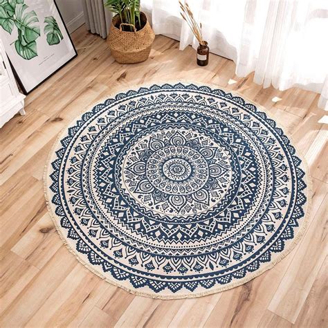 Buy ConCus-T Bohemian Round Rugs 90cm Hand-Woven Tassels Carpet Braided ...