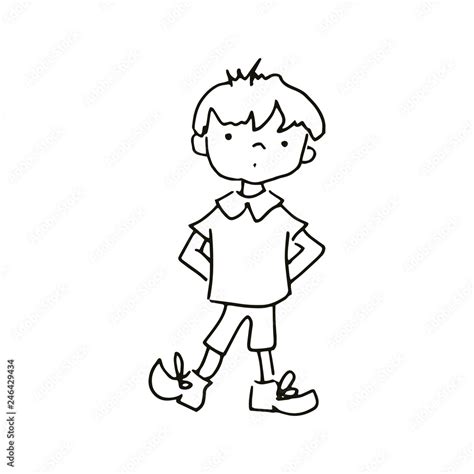 simple children's coloring page, children's drawing a little boy ...