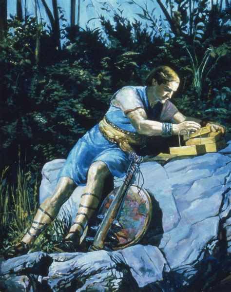 Moroni Writing on Gold Plates - Book of Mormon Art Catalog