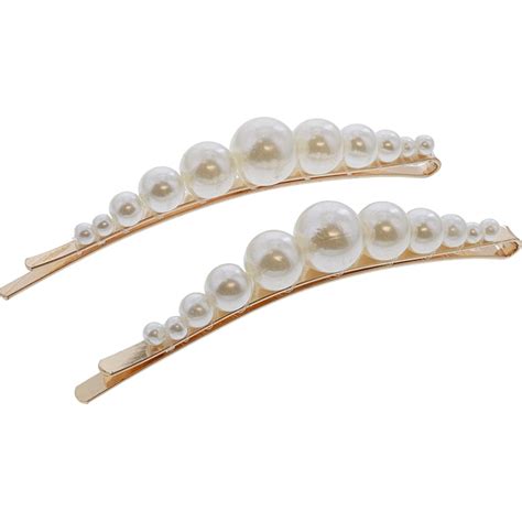 Hair Pins with Single Row Small-Large-Small Pearls, 2 Pieces ...