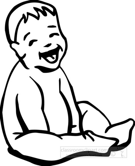 Baby Clipart-baby sitting up laughing black outline