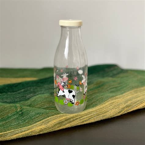 Vintage Milk Bottle Glass With Cow Farmhouse Design Made in - Etsy