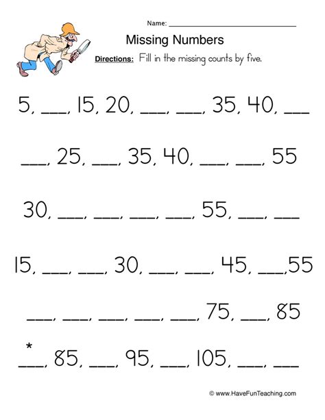 Count Fives Fill in the Blank Worksheet - Have Fun Teaching