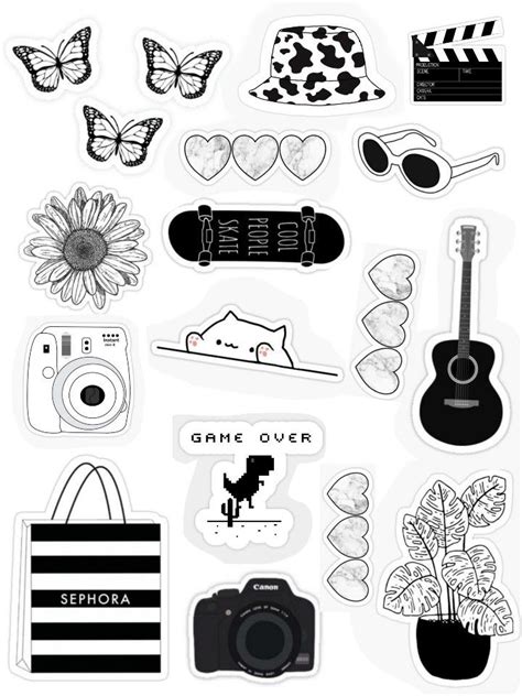 Black and White Stickers - Printable Stickers for Scrapbooking