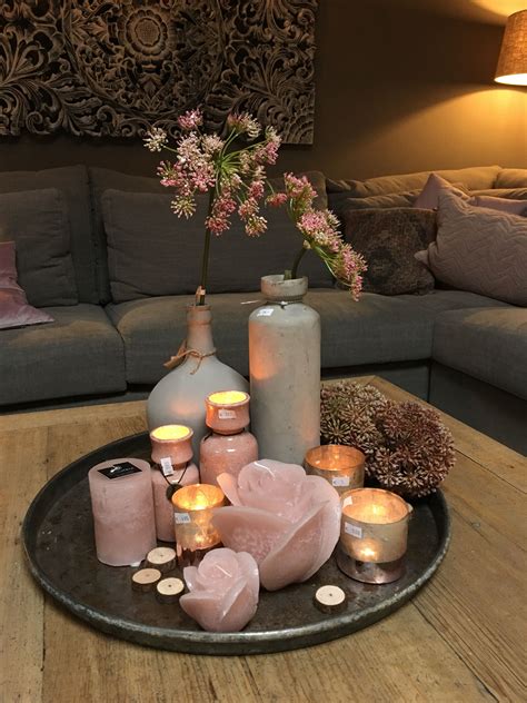 Round tableplate with candles pinecones little tea lights babybreath ...