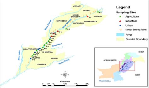 Map of study area showing sampling locations of River Chenab, Punjab ...