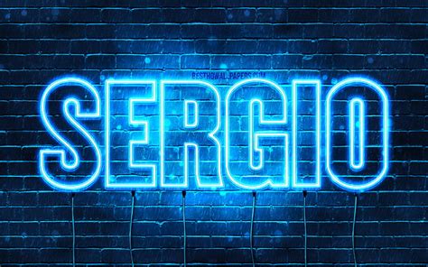 Sergio with names, horizontal text, Sergio name, blue neon lights, with ...