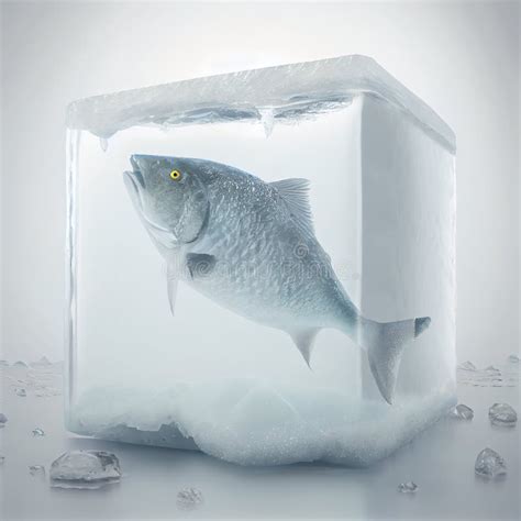 Frozen Fish in a Cube of Ice. Fish Storage Concept Stock Illustration ...