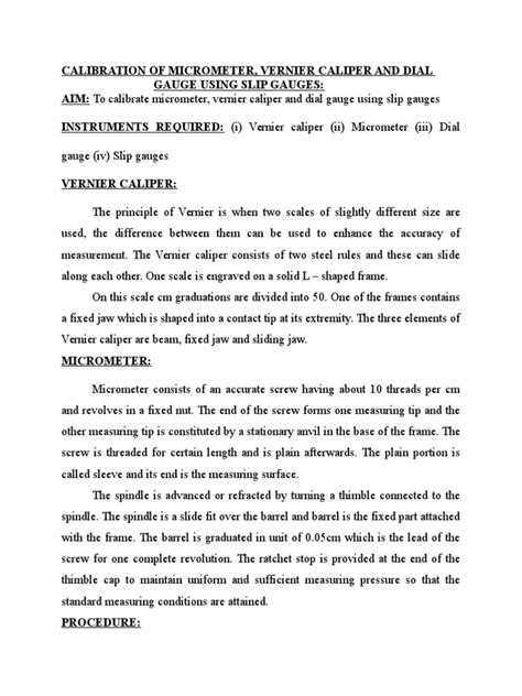 Calibration of Micrometer Vernier Caliper | PDF | Measuring Instrument ...