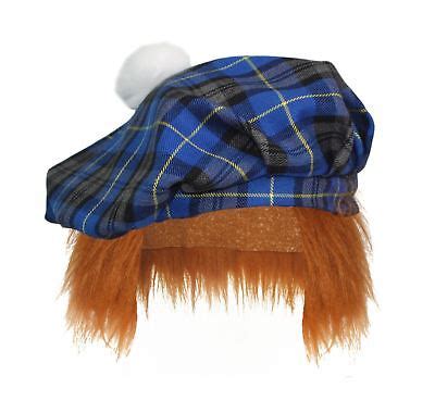 Blue Hunting Tartan Tam 'O' Shanter With Hair Scottish Highland Fancy ...