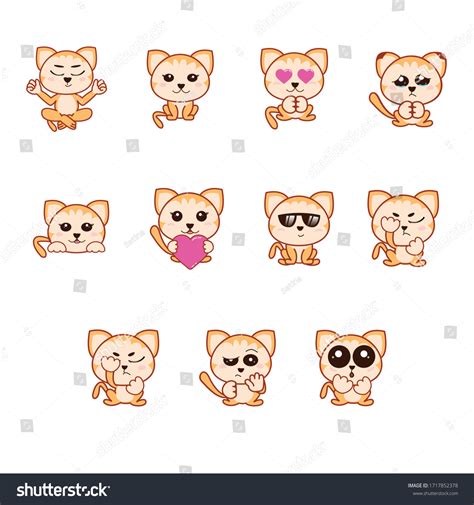 Emoticons Kitten Emoji Collection Vector Illustration Stock Vector ...