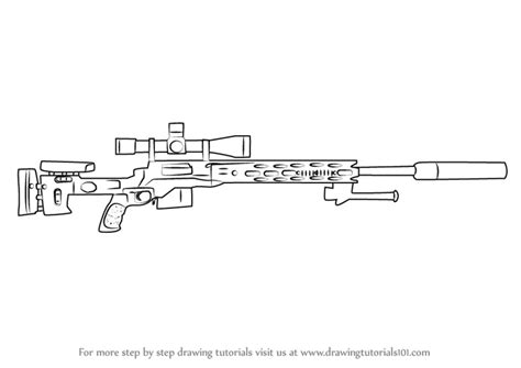 Step by Step How to Draw a M2010 Enhanced Sniper Rifle ...