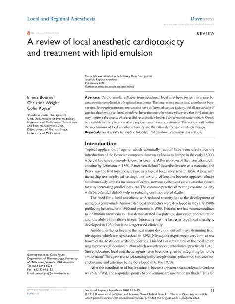 (PDF) A review of local anesthetic cardiotoxicity and treatment with ...