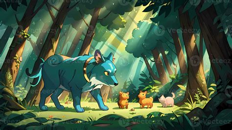 Mystical Creatures in Forest Children Book Illustration Comic Visual ...