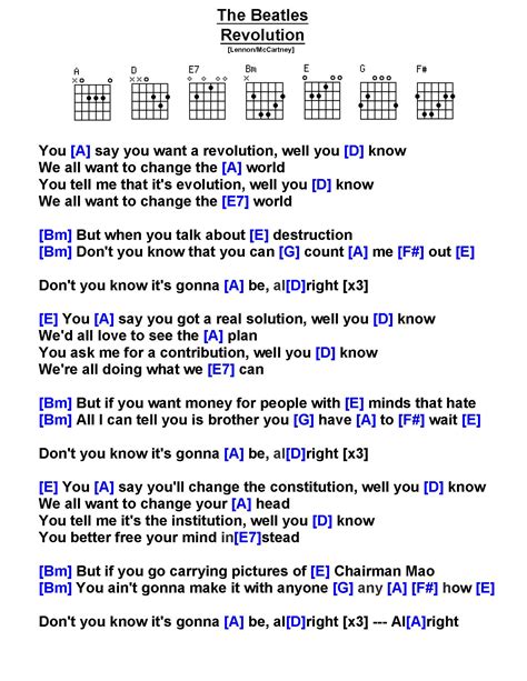 The Beatles - Revolution [A] [GT] [W] | Lyrics and chords, Song lyrics ...