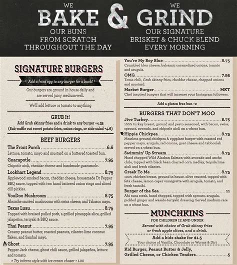 Grub Burger Bar Menu, Menu for Grub Burger Bar, The Woodlands, Houston ...