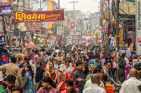 Very Crowded Pedestrian Market Street (India)