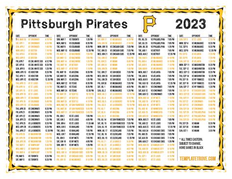 Printable 2023 Pittsburgh Pirates Schedule