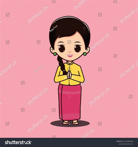 Myanmar Girl Greeting Vector Illustration 03 Stock Vector (Royalty Free ...