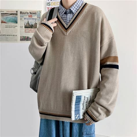 2023 Spring Men Pullover V-neck Sweaters Oversized Patchwork - Etsy