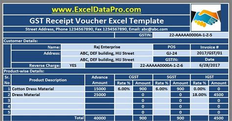 Download GST Receipt Voucher Excel Template For Advance Payments Under ...