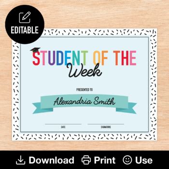 Student of the Week Certificate, Editable & Printable, Star of the Week ...