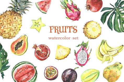 Watercolor tropical fruit clipart. Summer clip art. Fruit set By ...