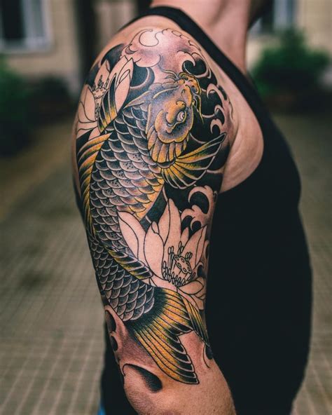 yellow koi fish tattoo design half sleeve | Koi tattoo sleeve, Koi fish ...