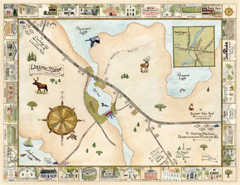 Illustrated Map of Wayne, Maine – Fine Art Print – Jen Greta Cart