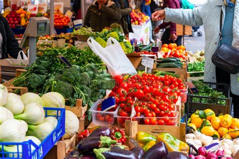 Vegetables and Fruit Market in Italy. Agricultural Food. Fresh Organic ...