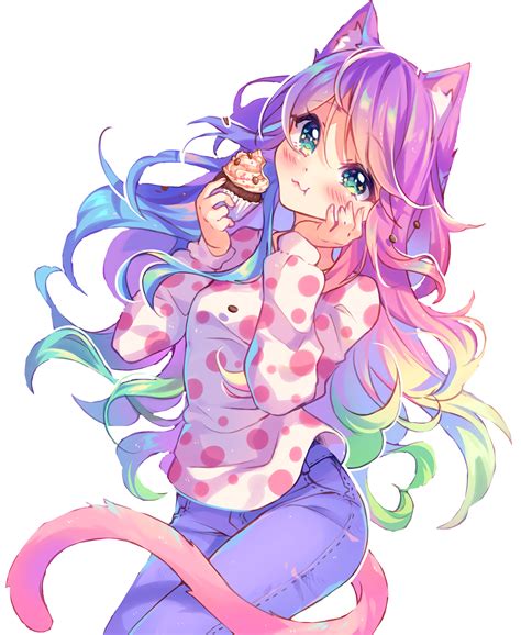 Cute Anime Girl With Rainbow Hair