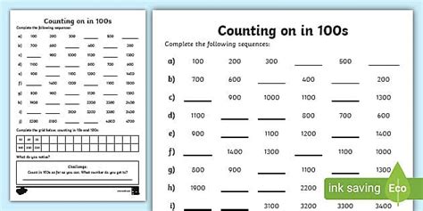 Counting in 100s Worksheet / Worksheet (teacher made)