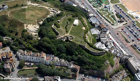 aeroengland | aerial photograph of Hastings Castle East Sussex England UK.