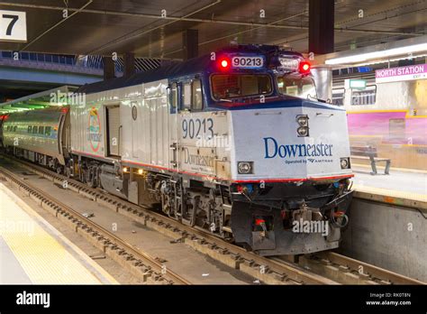 Amtrak Downeaster General Motors EMD F40PH locomotive at night in North ...