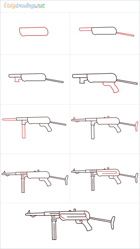 How to draw mp40 step by step for beginners - [9 EASY Phase]