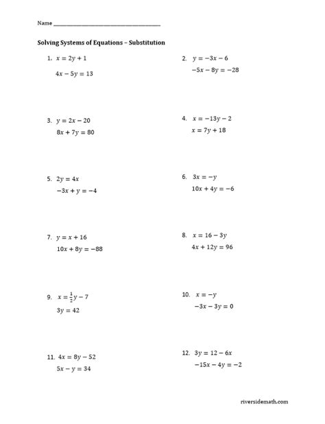 Systems of Equations - Riverside Math