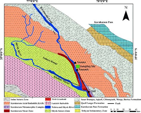 Geological map of Nubra-Shyok Valley (after Jain 2014), showing the ...