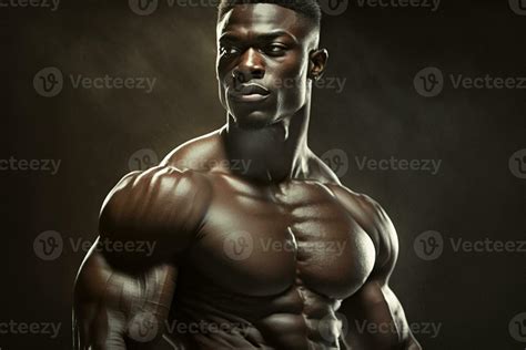 Strong black athlete, muscular man, African American bodybuilder ...