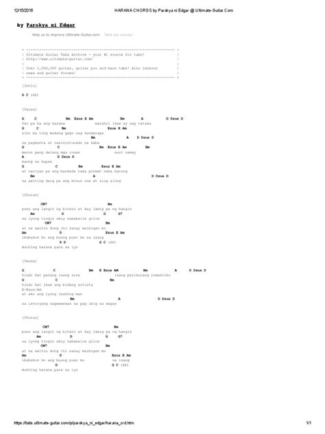 HARANA CHORDS by Parokya Ni Edgar at Ultimate-Guitar | PDF