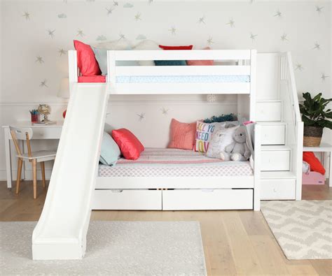 Maxtrix Twin over Full Staircase Bunk Bed with Slide (White, Natural ...