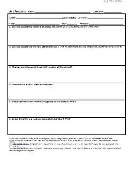 Art Analysis Worksheet by Samantha Amerman | TPT