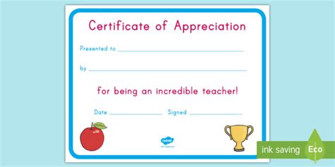 Teacher Appreciation Certificate | Printable Resource