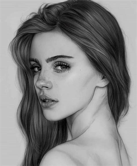 a black and white drawing of a woman's face