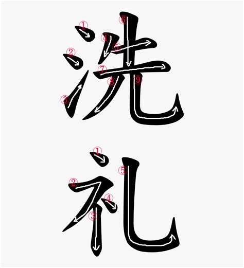 Kanji Stroke Order For 洗礼 - Sensei In Japanese Png, Transparent Png ...