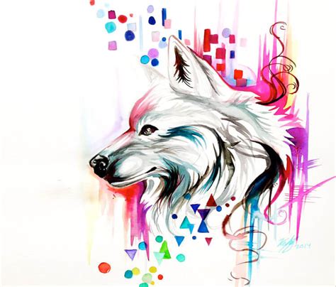 Watercolor wolf design color drawing by Katy Lipscomb Art | No. 1358