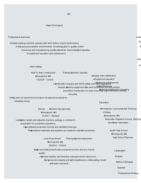 6+ Machine Operator Resume Examples & Templates