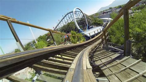 New Mexico Rattler Roller Coaster POV Cliffs Amusement Park Woodie ...