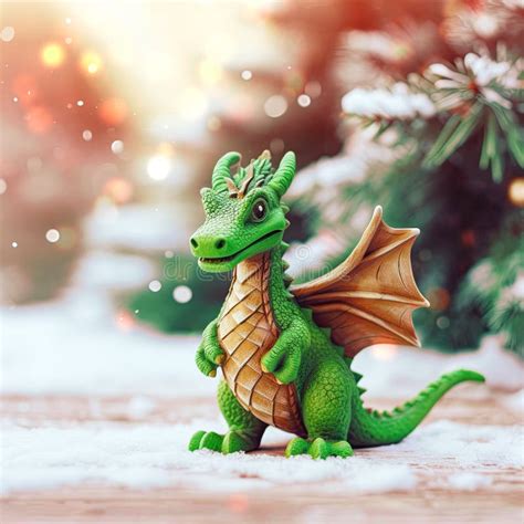 Wooden Green Dragon, New Year S Toy Under the Tree. Symbol of the ...