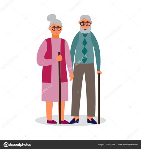 Old couple cartoon characters walking flat vector illustration isolated ...